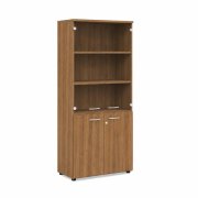 Policová skriňa BASIC, kombinovaná so sklom, so zámkom, 80x40x182,1cm, orech Dijon