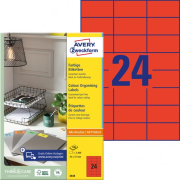 Etikety farebné 70x37mm Avery A4 100 hárkov červené